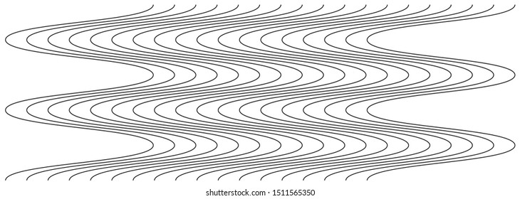 Abstract wavy, waving (zigzag) lines element.Vertical lines, stripes with billowy, undulate distortion effect.Curvy, squiggle parallel stripes.Oscillation, pulse warp effect (Wide, rectangle format)
