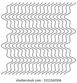 Abstract wavy, waving (zigzag) lines element. Vertical lines, stripes with billowy, undulate distortion effect. Curvy, squiggle parallel stripes. Oscillation, pulse warp effect element
