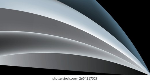 Abstrato branco ondulado e camadas cinza sobre um fundo preto em um design minimalista. Ilustração do Blender 3D