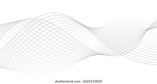 Abstract wavy white and grey curved lines on transparent background. Frequency sound wave lines and technology background, Design for brochure, flyer, banner, template, business wave lines background.