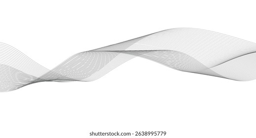 Abstract wavy white and grey curved lines on transparent background. Frequency sound wave lines and technology background, Design for brochure, flyer, banner, template, business wave lines background.