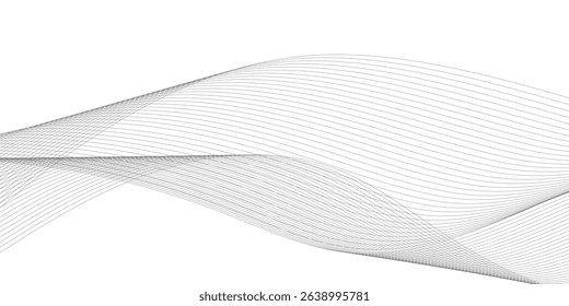Abstract wavy white and grey curved lines on transparent background. Frequency sound wave lines and technology background, Design for brochure, flyer, banner, template, business wave lines background.