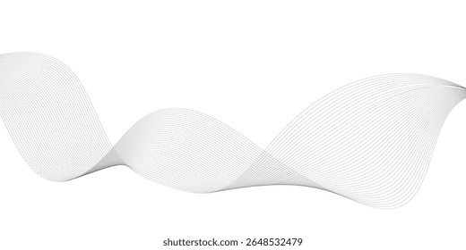 Abstract wavy white and grey curved lines on transparent background. Frequency sound wave lines and technology background, Design for brochure, flyer, banner, template, business wave lines background.