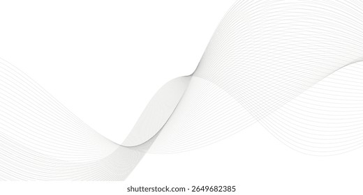 Abstract wavy white and grey curved lines on transparent background. Frequency sound wave lines and technology background, Design for brochure, flyer, banner, template, wallpaper, business wave curve	