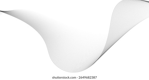Abstract wavy white and grey curved lines on transparent background. Frequency sound wave lines and technology background, Design for brochure, flyer, banner, template, wallpaper, business wave curve	