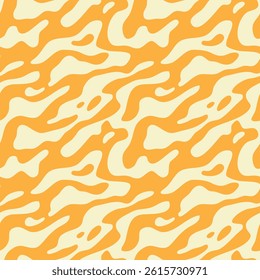 Abstract wavy y2k shape seamless pattern illustration. Modern minimalist art print background of psychedelic curvy shapes on colorful pastel backdrop. Neon fashion fabric, liquid texture design