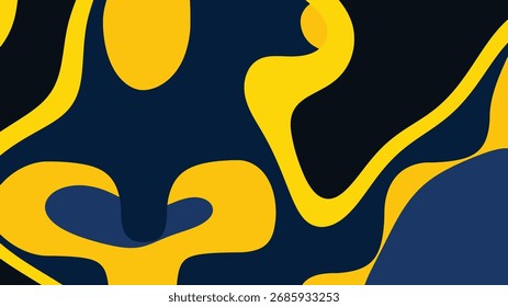 Abstrato Ondulado Amarelo Azul Fluido Formas Fundo Padrão