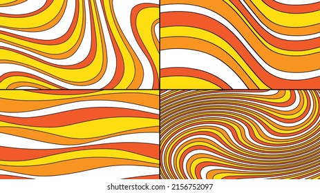 Abstract Wavy Yellow Orange Retro Mod Stripe Patterns