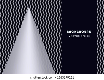 Abstract wavy, zigzag vertical lines, metal cone mirror reflection place for text dark background.