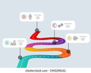 abstract way timeline infographics 4 steps template with business icon vector illustration flat background