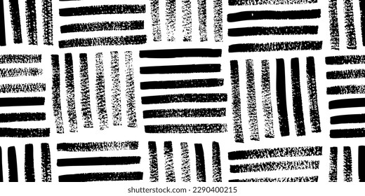 Abstract weave seamless pattern. Banner with vertical and horizontal stripes. Geometric abstract grunge pattern. Basket or weave texture. Brush drawn wicker texture. Japanese style. 