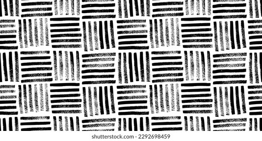 Abstract weave seamless pattern. Banner with vertical and horizontal stripes. Geometric abstract grunge pattern. Basket or weave texture. Brush drawn wicker texture. Japanese style. 