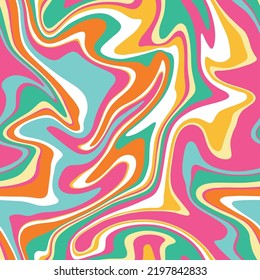 
Abstract weaves seamless vector pattern. 60’s, 70’s style hippie background with waves, psychedelic groovy texture. Perfect for textile, wallpaper or print design.
