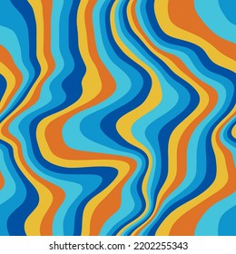 
Tejidos abstractos con un patrón vectorial sin fisuras. 60's, 70’s estilo hippie fondo con olas, textura psicodélica de groovía. Perfecto para el diseño textil, de papel pintado o de impresión.
