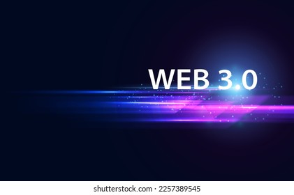 Abstract, Web 3.0 and blockchain link, Technology or Concept to Develop Web speed, Decentralized, Design, Consensus on Blue Background. Modern digital, futuristic