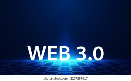 Resumen, Web 3.0 y blockchain square, Technology or Concept to Development Web Links, Descentralized, Bottom-up Design, Consensus on Blue Background. Digital moderno, futurista