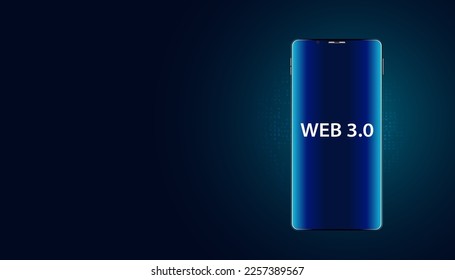 Abstract, Web 3.0 phone , Technology or Concept to Develop Web Links, Decentralized, Bottom-up Design, Consensus on Blue Background. Modern digital, futuristic