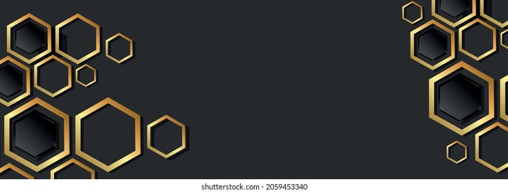 Antecedentes de la web abstracta, conjunto de hexágonos dorados sobre fondo gris oscuro - Ilustración vectorial