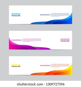 Abstract Web Banner Collection. Modern style, gradient color, horizontal business banner template with geometric shapes. Business background with blue, orange and purple color. Vector illustration.
