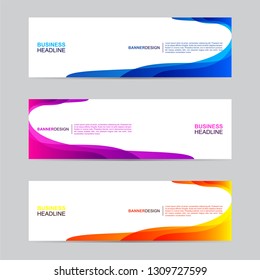 Abstract Web Banner Collection. Modern style, gradient color, horizontal business banner template with geometric shapes. Business background with blue, orange and purple color. Vector illustration.