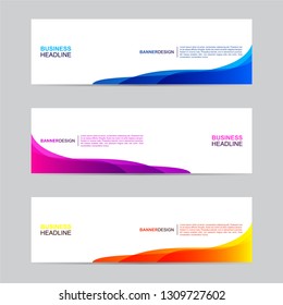 Abstract Web Banner Collection. Modern style, gradient color, horizontal business banner template with geometric shapes. Business background with blue, orange and purple color. Vector illustration.