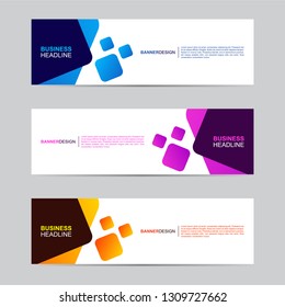 Abstract Web Banner Collection. Modern style, gradient color, horizontal business banner template with geometric shapes. Business background with blue, orange and purple color. Vector illustration.