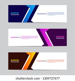 Abstract Web Banner Collection. Modern style, gradient color, horizontal business banner template with geometric shapes. Business background with blue, orange and purple color. Vector illustration.