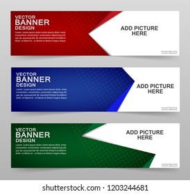 Abstract Web banner design background or header Templates  in three different colors and a place for a picture. Vector eps 10