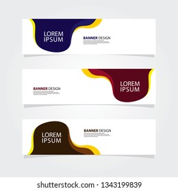 Abstract web banner design template. Blue, pink, brown fluid with yellow color shape. Set of web banner background.