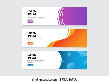 Resumen de plantillas de diseño de banners web, banner horizontal con botón de clic aquí, ilustración vectorial