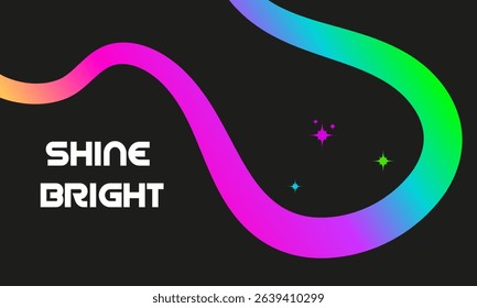 Abstract web banner with gradient wavy line. Rainbow vibrant color ribbon background.