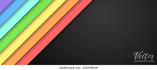 Resumen de la plantilla de banner web con espacio de copia. El papel cortó el arco iris sobre fondo negro. Ilustración vectorial editable EPS 10.
