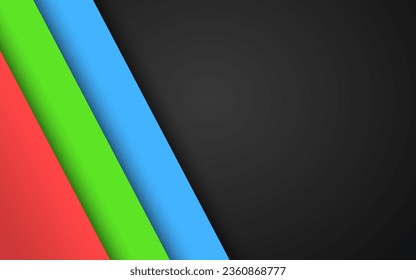 Abstract web banner template with copy space. Paper cut red, green and blue stripes on black background. Editable vector illustration.