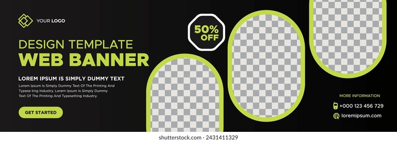 Abstract web banner template design with different geometric elements. Gradient cover design website header background. Social media business cover ads banner for invitation card, brochure, poster