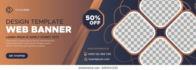 Abstract web banner template design with different geometric elements. Gradient cover design website header background. Social media business cover ads banner for invitation card, brochure, poster
