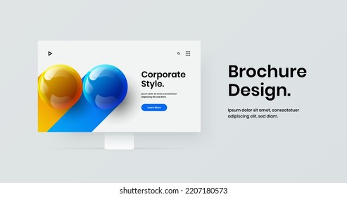 Abstract web banner vector design layout. Minimalistic computer display mockup landing page template.