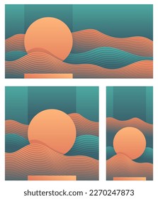 Resumen de banners web con diferente relación de aspecto para anuncios o publicaciones en medios sociales. Formas de gradiente ondulado con espacio de copia circular. Ilustración del vector