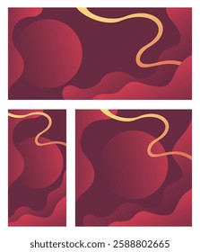 Abstract web banners or layouts set with different aspect ratio for advertising or social media posts. Wavy shapes with circular copy space and red gradients