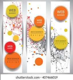 Abstract web  banners molecule and communication. Science and technology design,  chemistry, medical background, business and website templates. Vector illustration