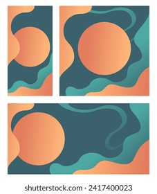 Abstract web banners set with different aspect ratio for advertising or social media posts. Wavy gradient shapes with circular copy space. Vector illustration