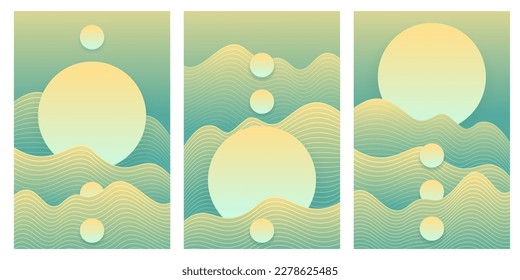 Abstract web banners set with Wavy gradient shapes and circular copy space for text. Vector illustration