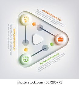 Abstract web business infographics with triangle panel colorful round sliders three steps and icons vector illustration