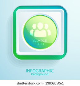 Abstract web concept with green glossy round button in square shape and people icon isolated vector illustration