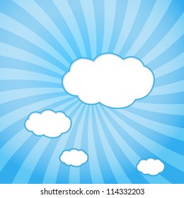 Abstract web design background with clouds with sun rays. vector illustration.