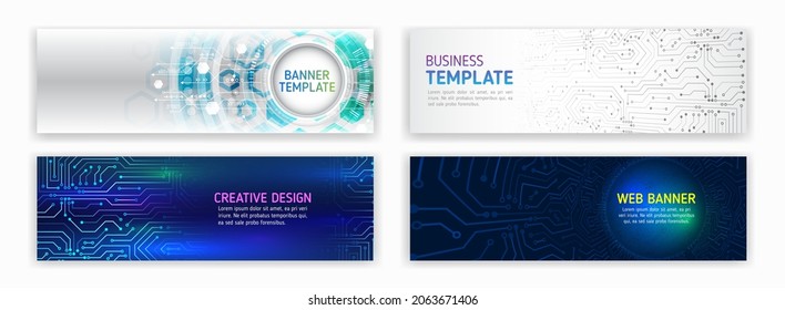 Abstract web design banner. Modern graphic template for websites. High tech futuristic technology background. Cyber security for business and internet projects. 