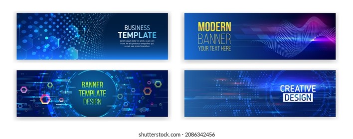 Abstract web design banner. Modern graphic template for websites. High tech futuristic technology background. Cyber security for business and internet projects.