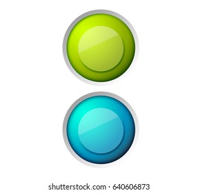 Abstract web design concept with colorful glossy round buttons on white background isolated vector illustration