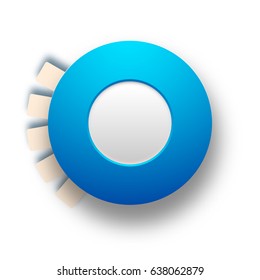 Abstract web element concept with blue round button and stickers on white background isolated vector illustration