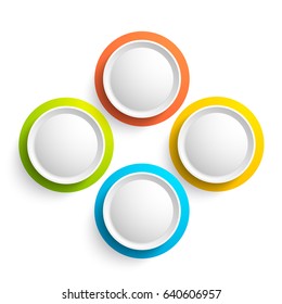 Abstract web elements collection with four colorful round buttons on white background isolated vector illustration