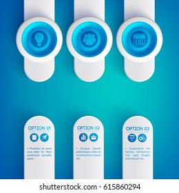 Abstract web infographic concept with text icons vertical round banners and buttons on blue background vector illustration
